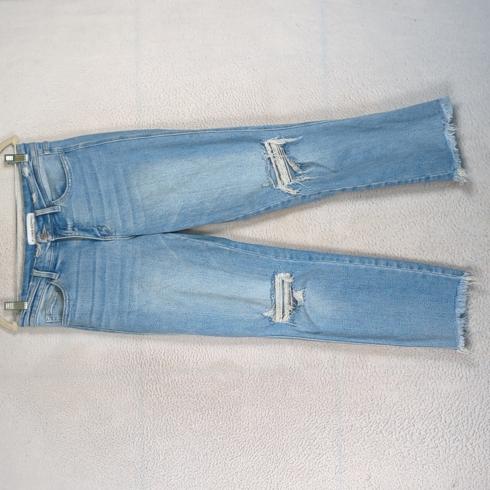 Flying Monkey Light Blue Straight Leg Jeans with Knee Rips